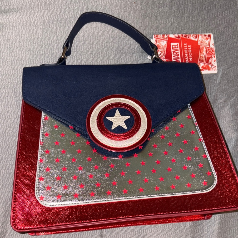 Danielle Nicole Navy, Red & Silver Captain Shield Top-Handle Satchel